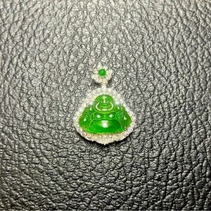 Natural Grade A Jadeite Pendant Happy Buddha With Openable Back In Silver